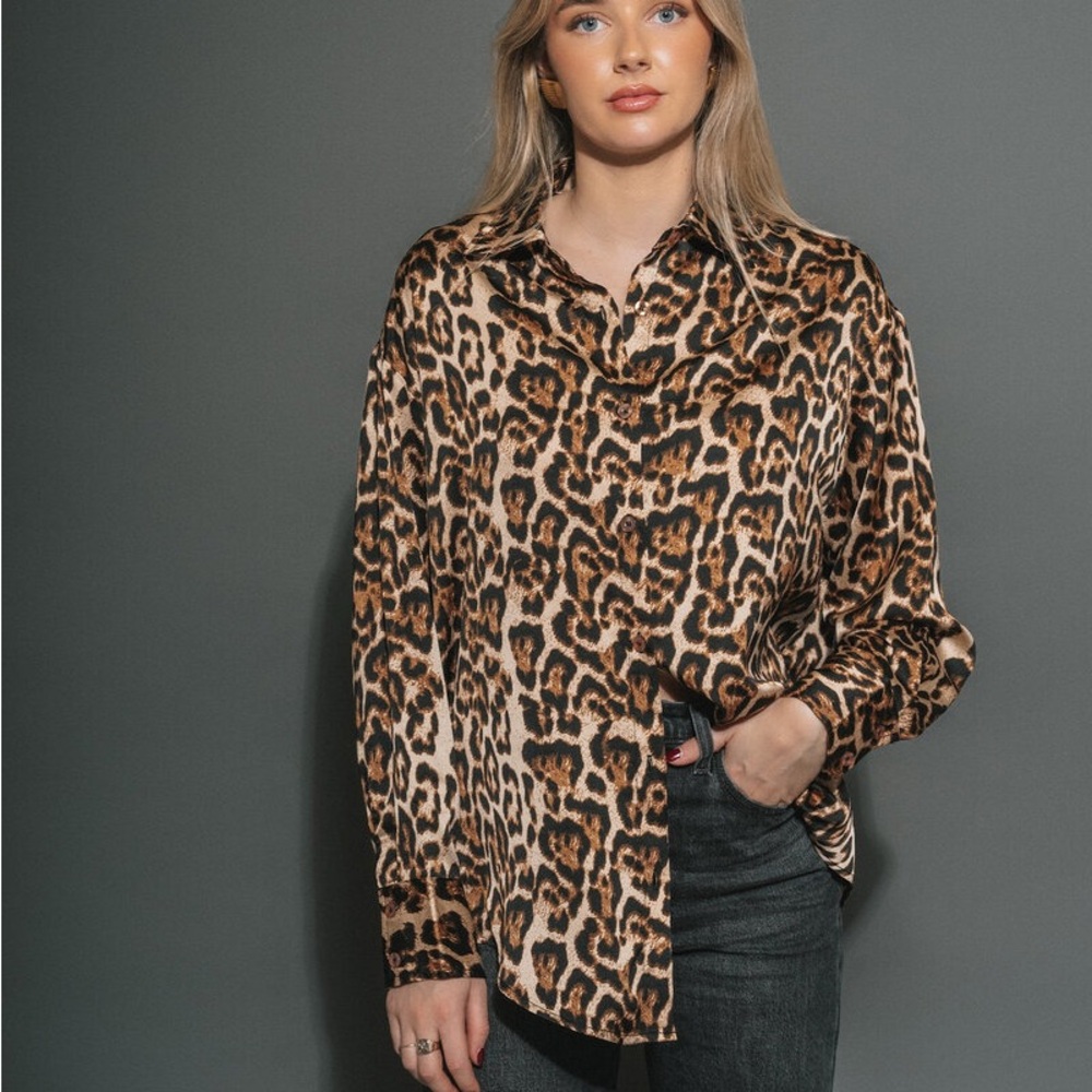 Brunette The Label Brown and Tan Graphic Button Down Shirt